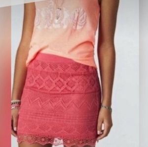 American Eagle Women Skirt Lace Overlay Sz 12 Above Knee Straight Pink Casual